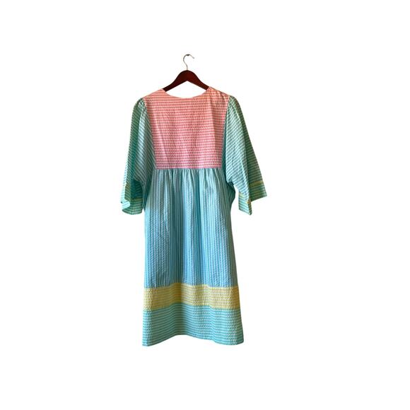 Vintage 70s rainbow pastel colorful mumu front zip size medium - Picture 4 of 7